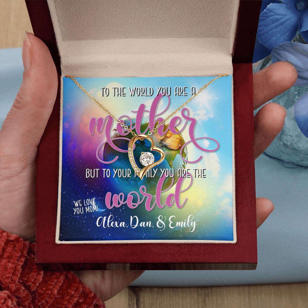You Are The World 2 to Us Forever Love Necklace With message For Mom, Gift from Daughter or Son