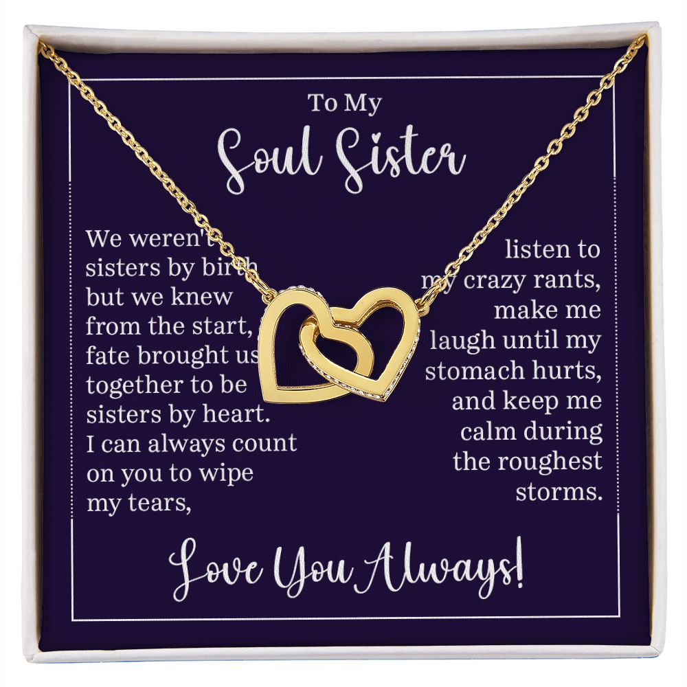 To My Soul Sister Interlocking Heart Gift For Birthdays, Anniversaries, Weddings, or Any Occasion
