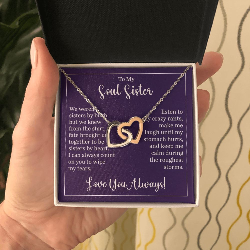 To My Soul Sister Interlocking Heart Gift For Birthdays, Anniversaries, Weddings, or Any Occasion