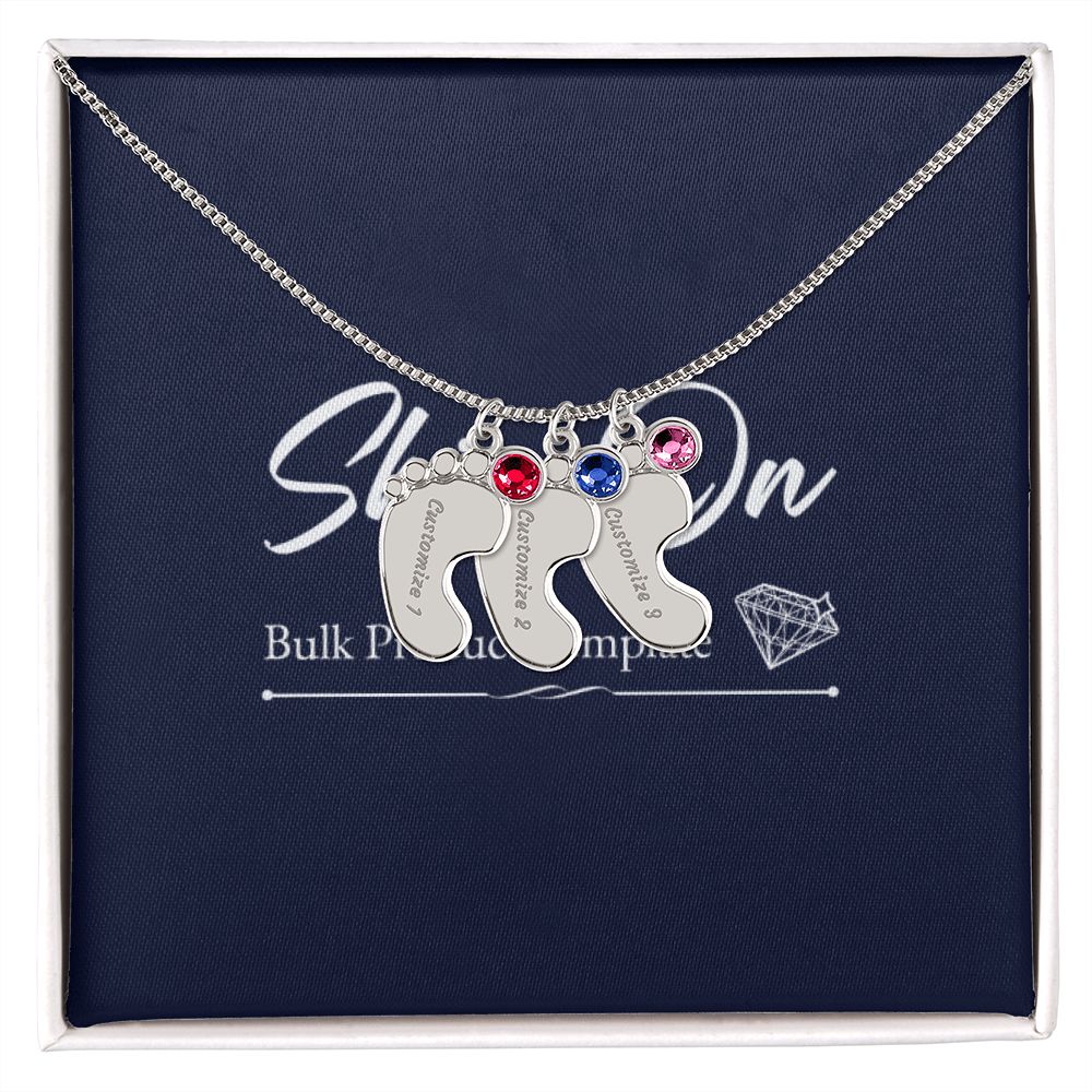 Custom Baby Feet Necklace with Birthstone With Baby's Engraved Name Gift for New Mom's