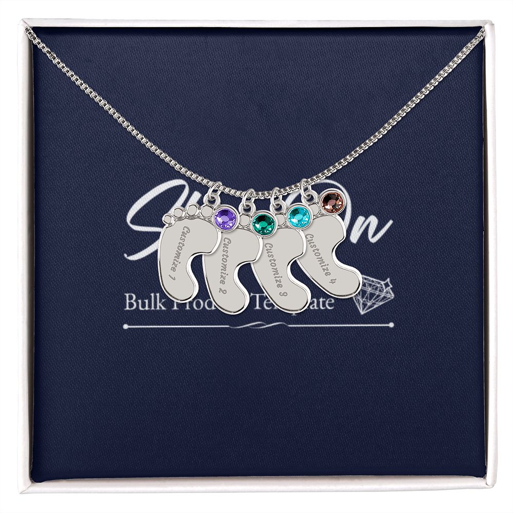 Custom Baby Feet Necklace with Birthstone With Baby's Engraved Name Gift for New Mom's