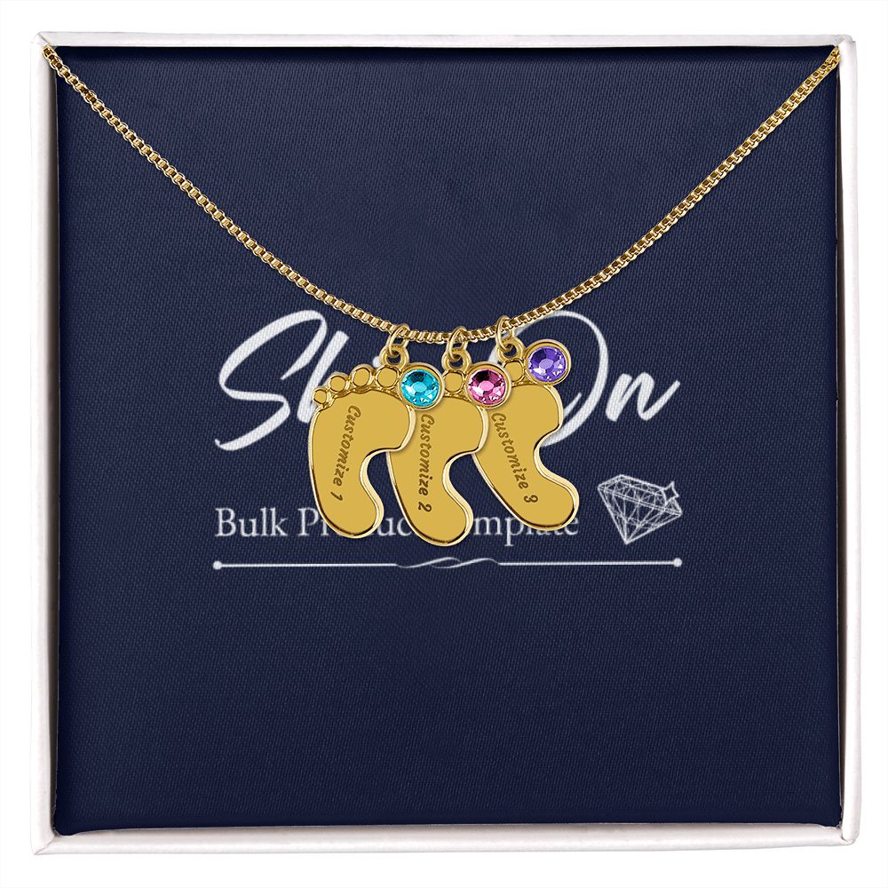 Custom Baby Feet Necklace with Birthstone With Baby's Engraved Name Gift for New Mom's