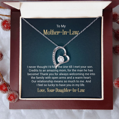 To My Mother - in - Law Forever Love Necklace With message For Mom, Gift from Daughter or Son