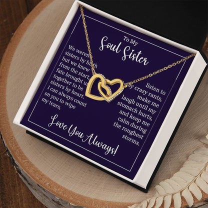 To My Soul Sister Interlocking Heart Gift For Birthdays, Anniversaries, Weddings, or Any Occasion