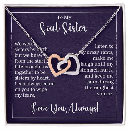 To My Soul Sister Interlocking Heart Gift For Birthdays, Anniversaries, Weddings, or Any Occasion