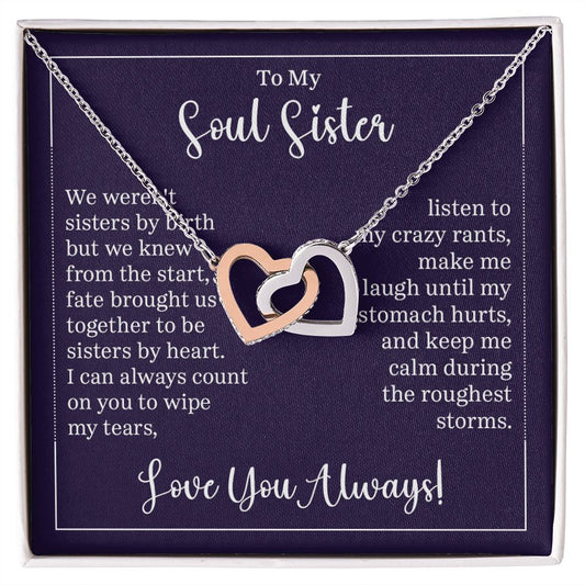 To My Soul Sister Interlocking Heart Gift For Birthdays, Anniversaries, Weddings, or Any Occasion