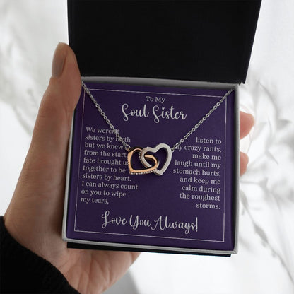 To My Soul Sister Interlocking Heart Gift For Birthdays, Anniversaries, Weddings, or Any Occasion