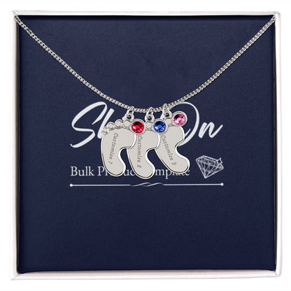 Custom Baby Feet Necklace with Birthstone With Baby's Engraved Name Gift for New Mom's