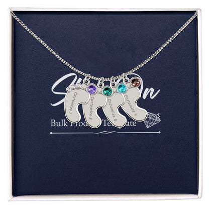 Custom Baby Feet Necklace with Birthstone With Baby's Engraved Name Gift for New Mom's