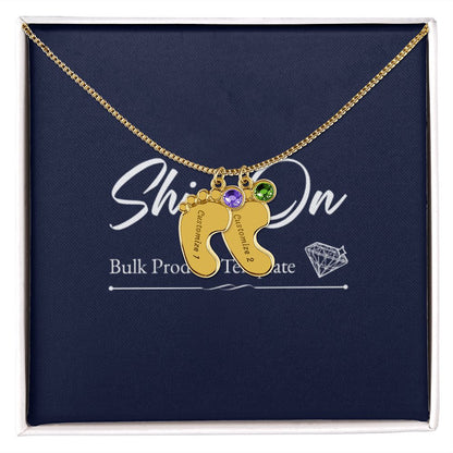 Custom Baby Feet Necklace with Birthstone With Baby's Engraved Name Gift for New Mom's