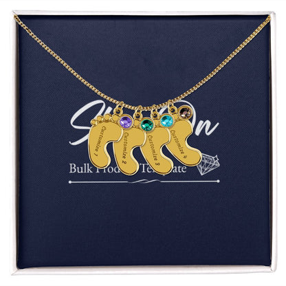 Custom Baby Feet Necklace with Birthstone With Baby's Engraved Name Gift for New Mom's