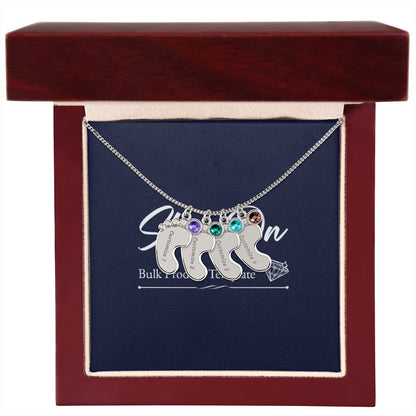 Custom Baby Feet Necklace with Birthstone With Baby's Engraved Name Gift for New Mom's