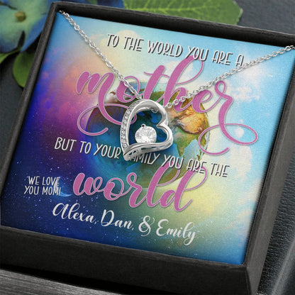 You Are The World 2 to Us Forever Love Necklace With message For Mom, Gift from Daughter or Son