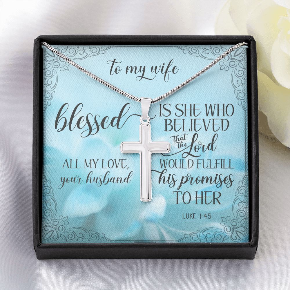 Blessed is She Who In The Lord Cross Necklace