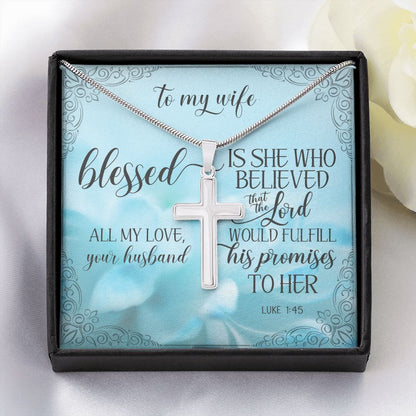 Blessed is She Who In The Lord Cross Necklace