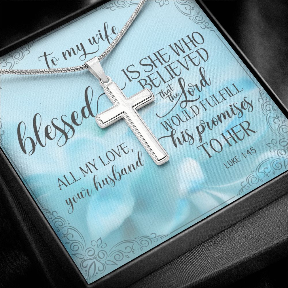 Blessed is She Who In The Lord Cross Necklace