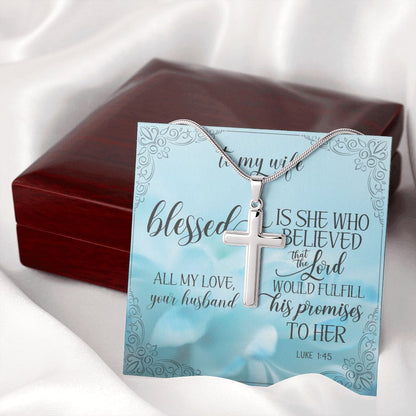 Blessed is She Who In The Lord Cross Necklace