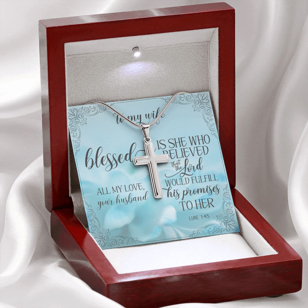 Blessed is She Who In The Lord Cross Necklace