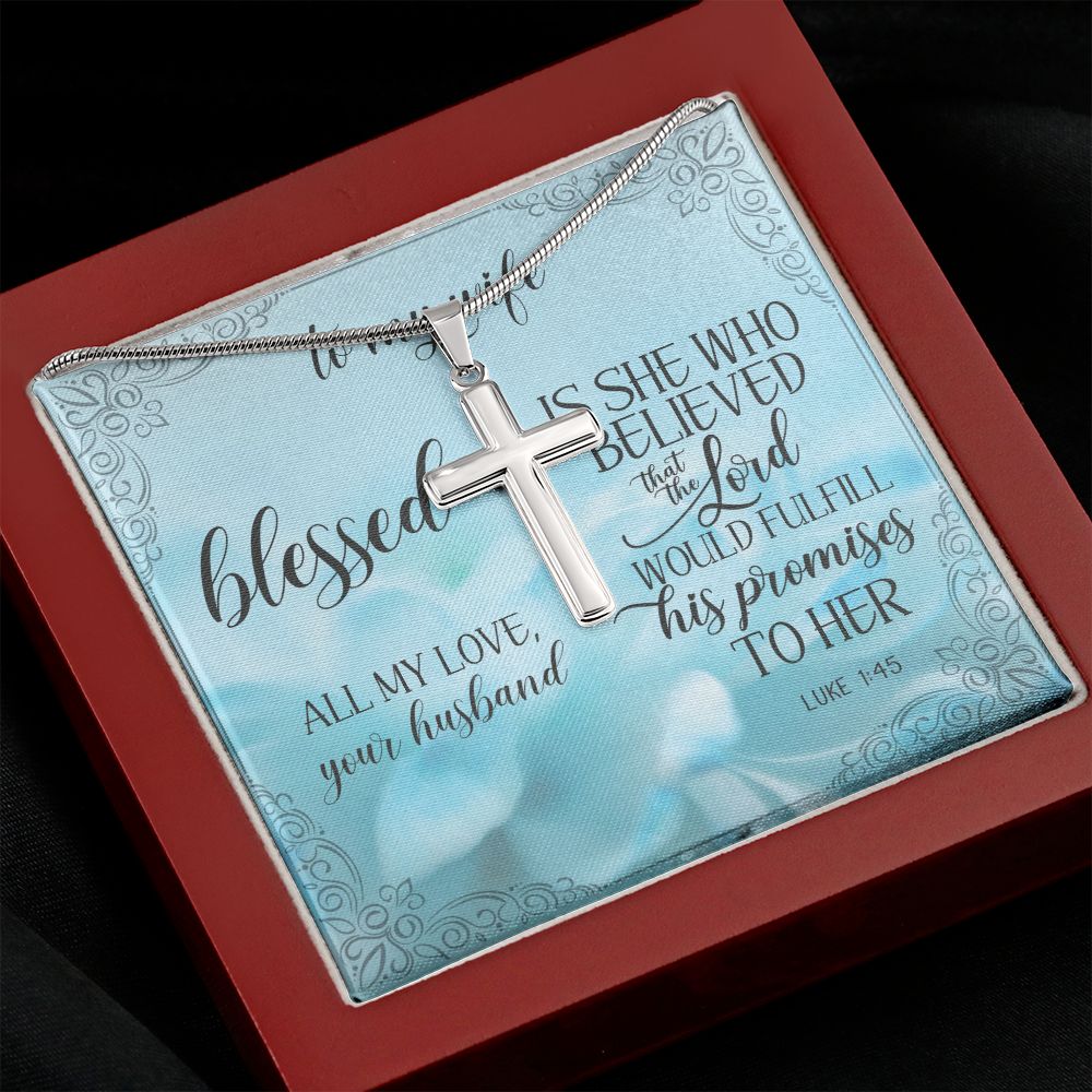 Blessed is She Who In The Lord Cross Necklace