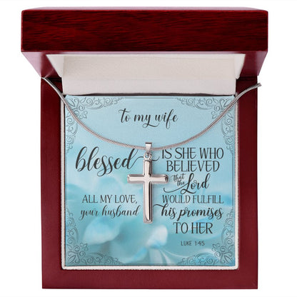 Blessed is She Who In The Lord Cross Necklace